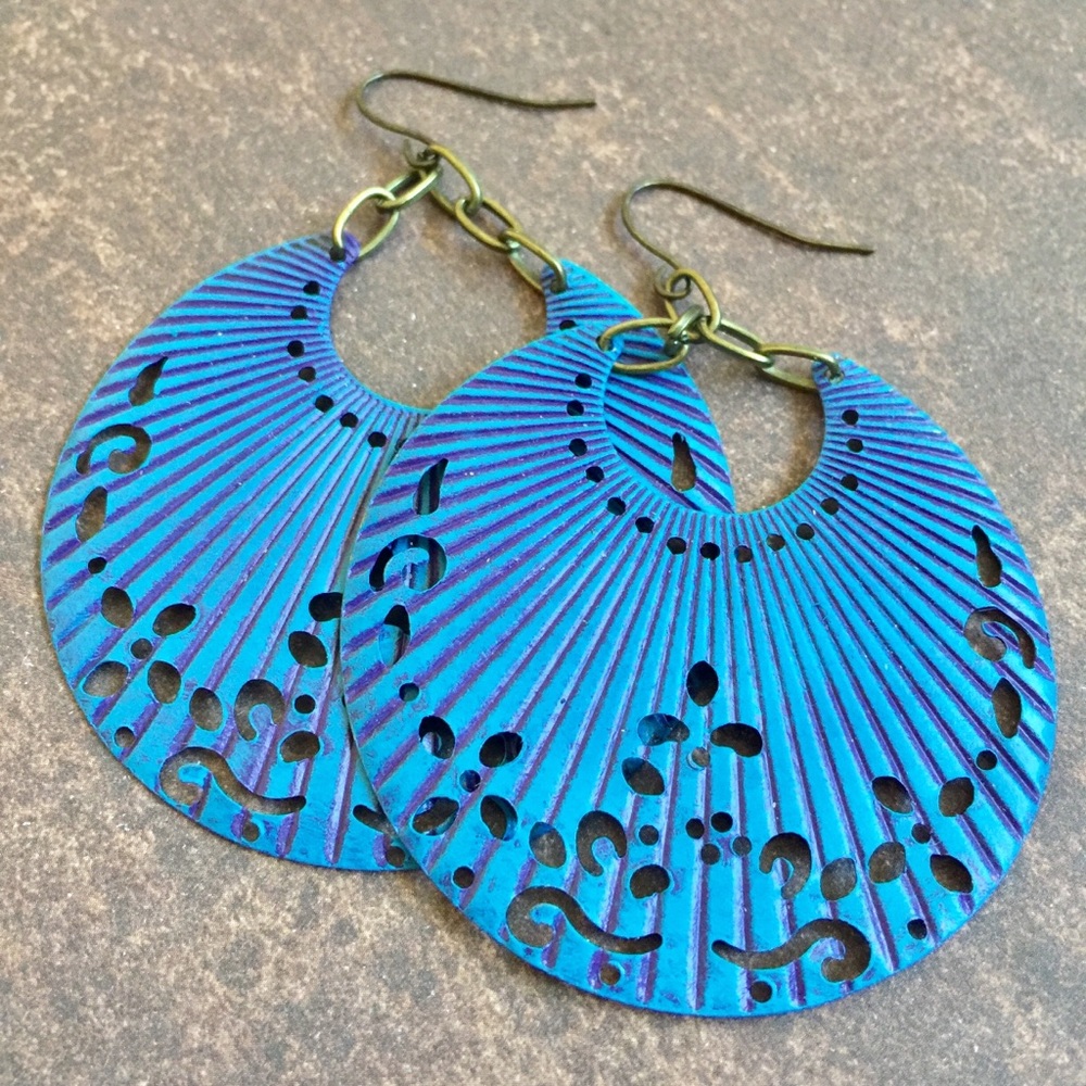 Colorful purple & blue crescent moon earrings